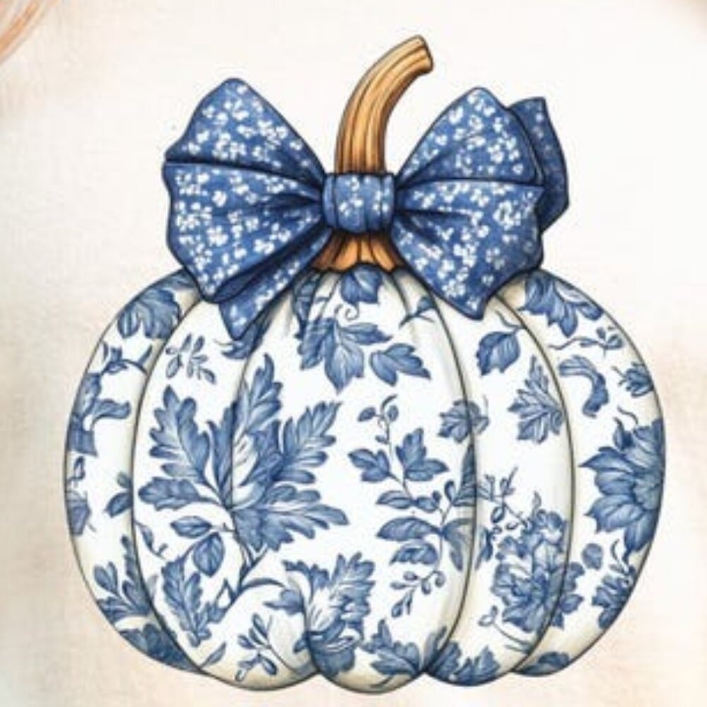Blue Floral Pumpkin Shirt, Coquette Pumpkin Shirt - Picture 2 of 4